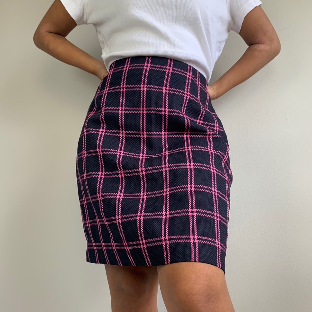 Pink and navy grid skirt